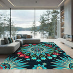 Teal Botanical Pomegranate Floral Medallion Rug