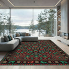 Rich Red Teal Floral Wildlife Medallion Rug