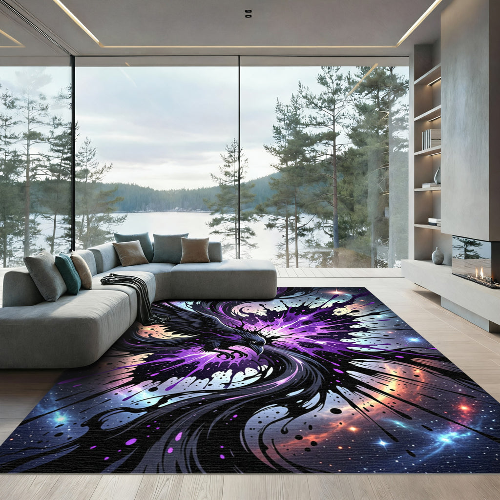 Cosmic Raven Splatter Nebula Art Rug