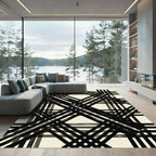 Modern Black and Cream Geometric Plaid Rug