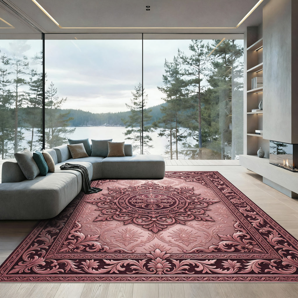 Ornate Rose Gold Medallion Rug