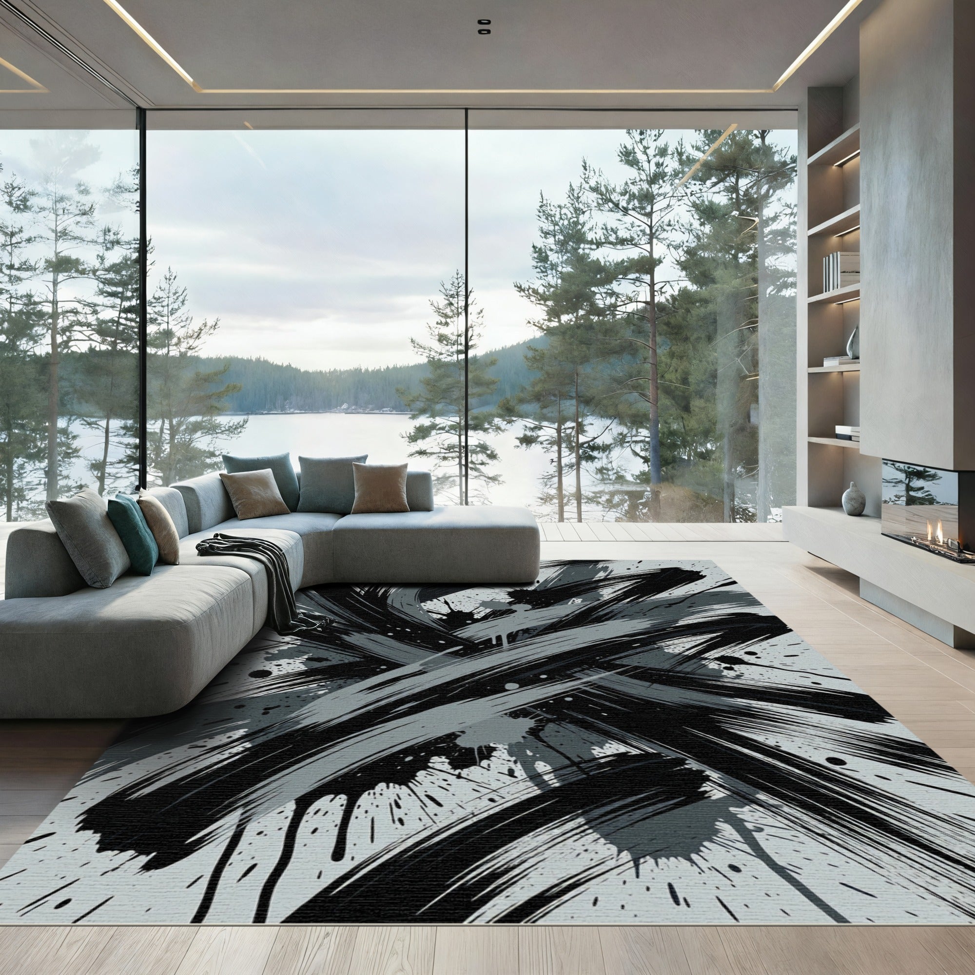 Monochromatic Splatter Brush Stroke Explosion Rug