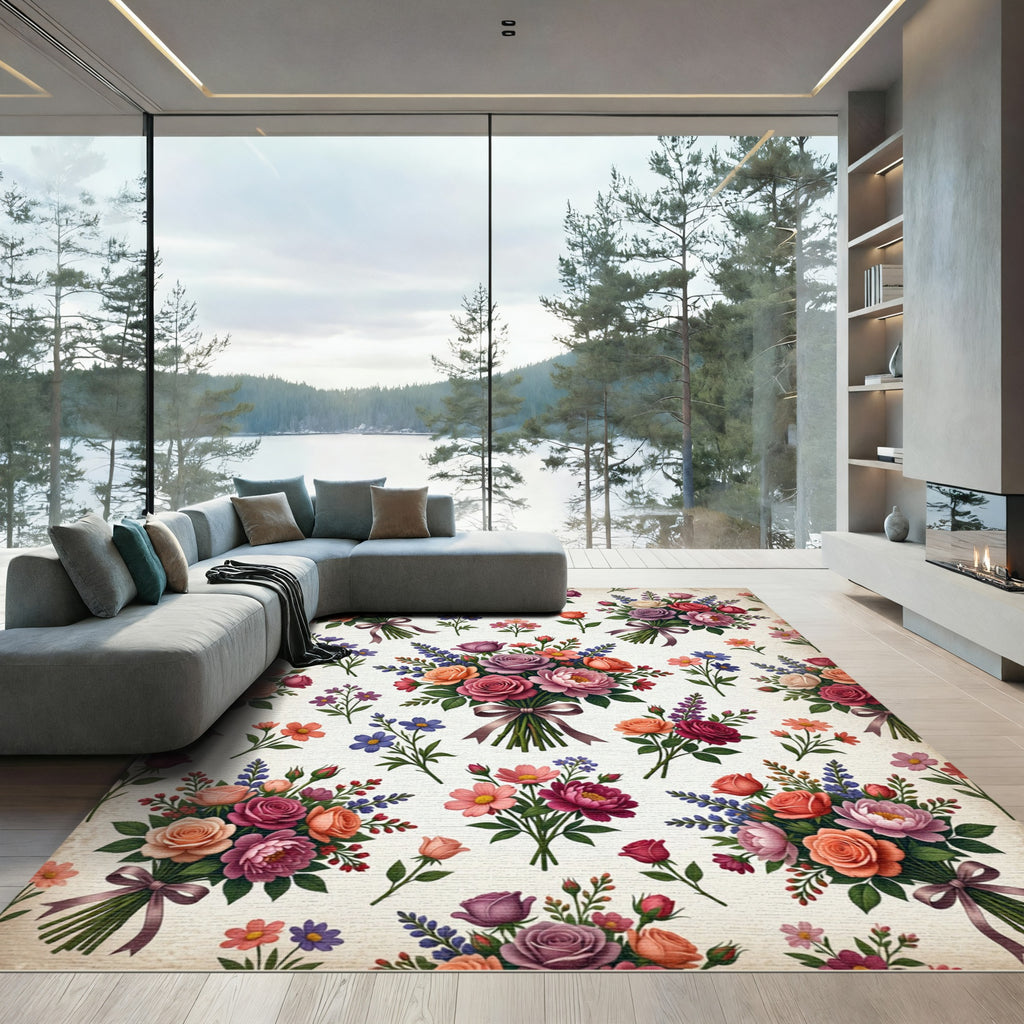 Rose Orchid Bouquet Floral Arrangement Rug