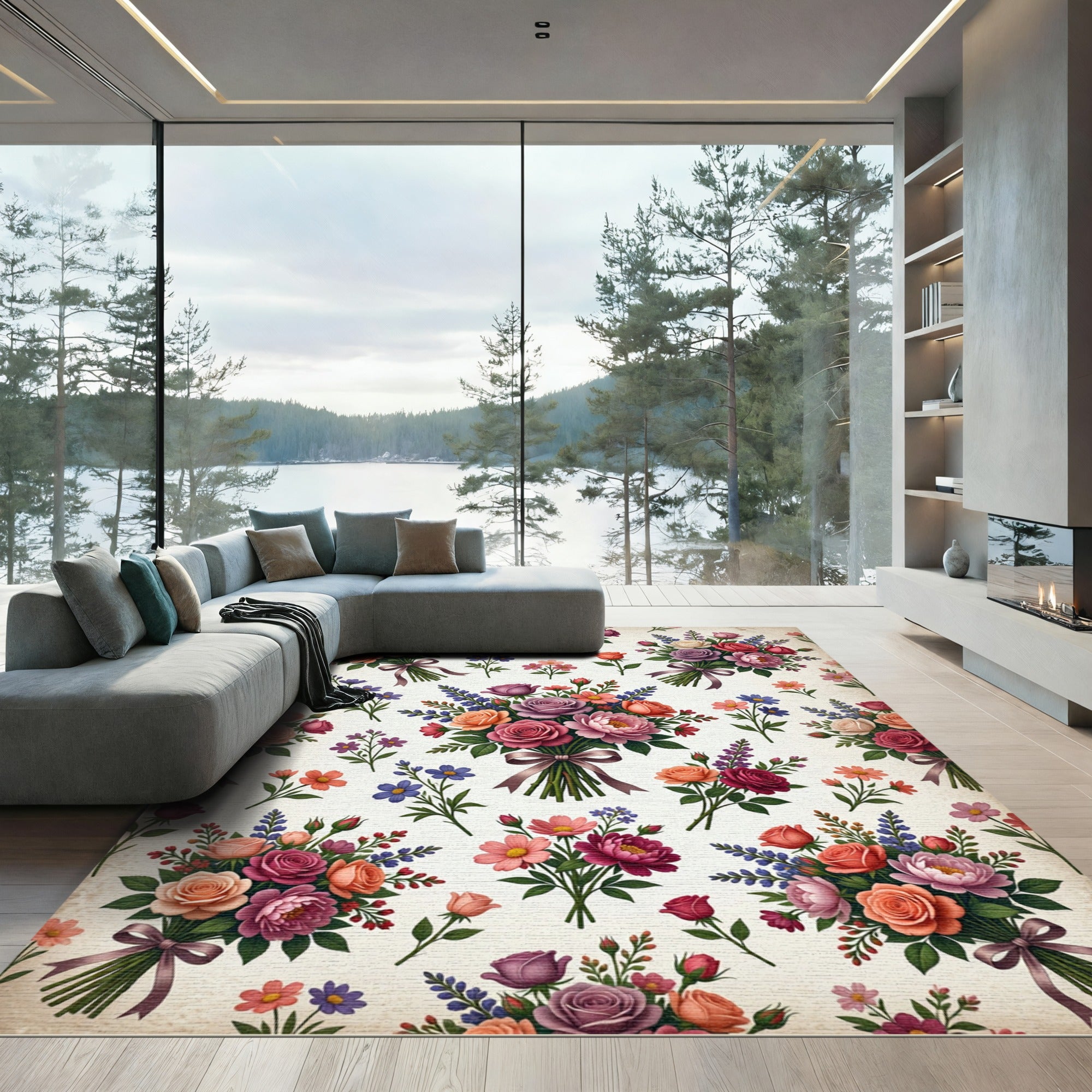 Rose Orchid Bouquet Floral Arrangement Rug