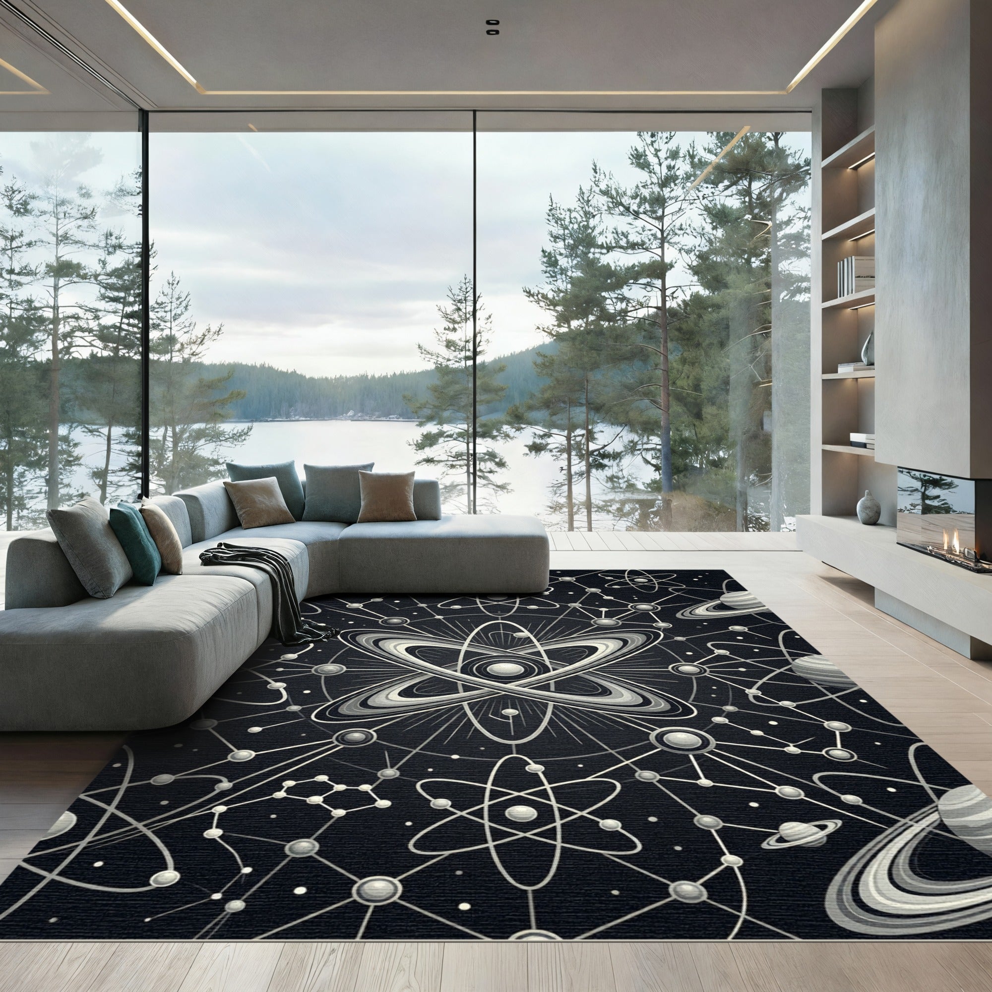 Monochrome Atomic Galaxy Connection Rug