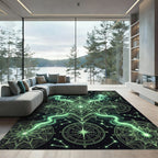 Luminous Celestial Green Mandala Starry Tapestry Rug