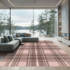 Soft Rose Pink Plaid Lines Rug