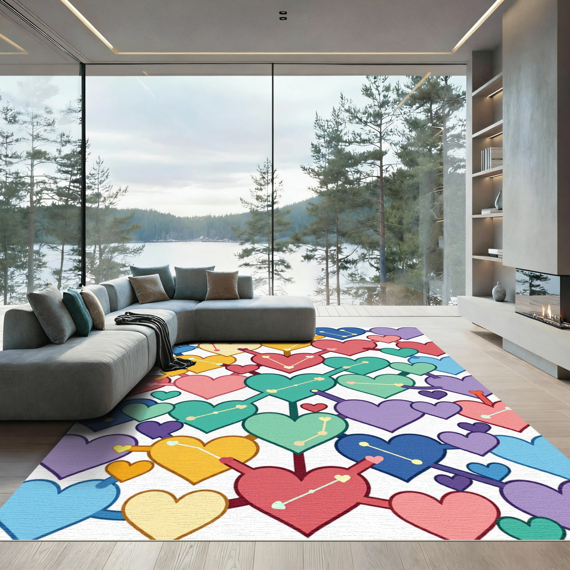 Playful Pastel Heart Constellation Grid Rug