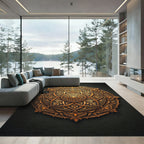 Ornate Golden Circular Floral Medallion Rug