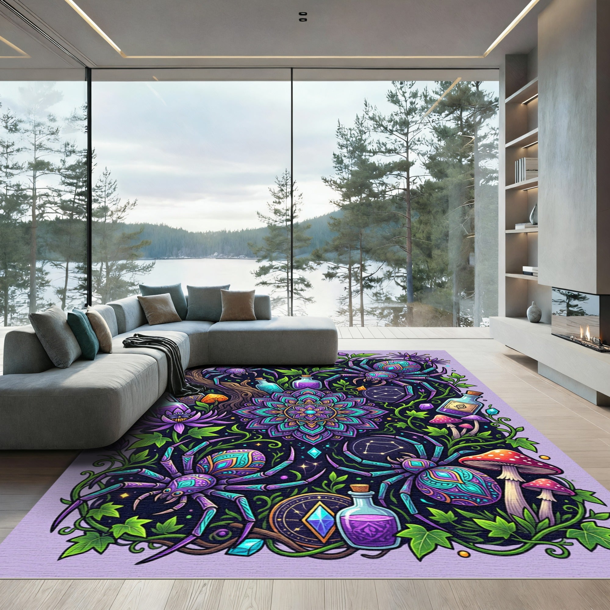 Mystical Purple Spider Mandala Enchanted Forest Rug