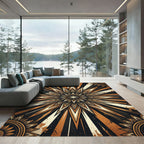 Abstract Celestial Starburst Golden Bronze Rug