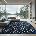 Deep Blue Ivory Diamond Geometric Rug