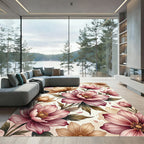 Watercolor Blush Floral Botanical Illustration Rug