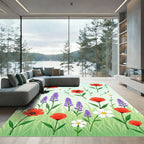 Whimsical Red Poppy Lavender Garden Rug