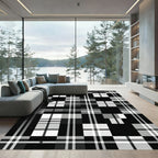 Bold Monochrome Plaid Checkered Square Rug