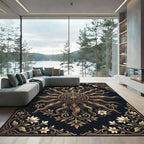 Golden Celestial Sun Floral Medallion Rug