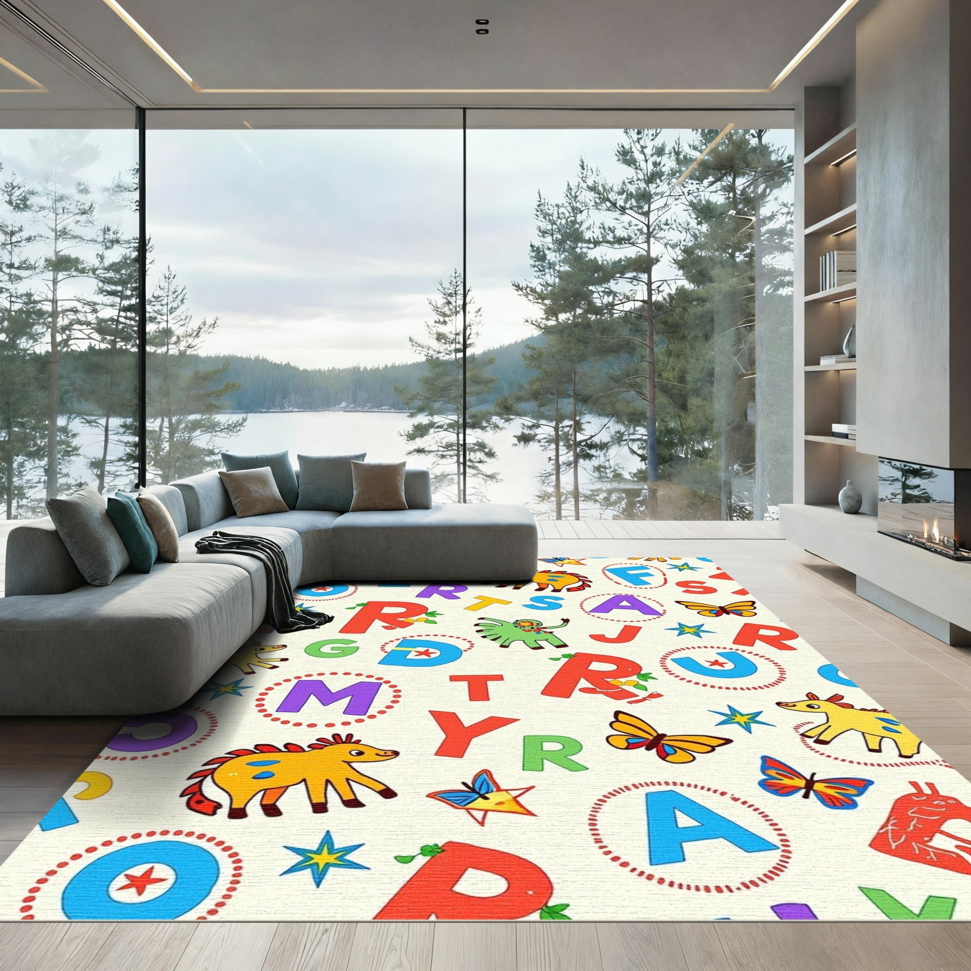 Playful Alphabet Animals and Butterflies Rug