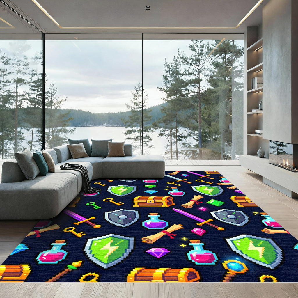Pixel Adventure Fantasy Loot Icon Mosaic Rug