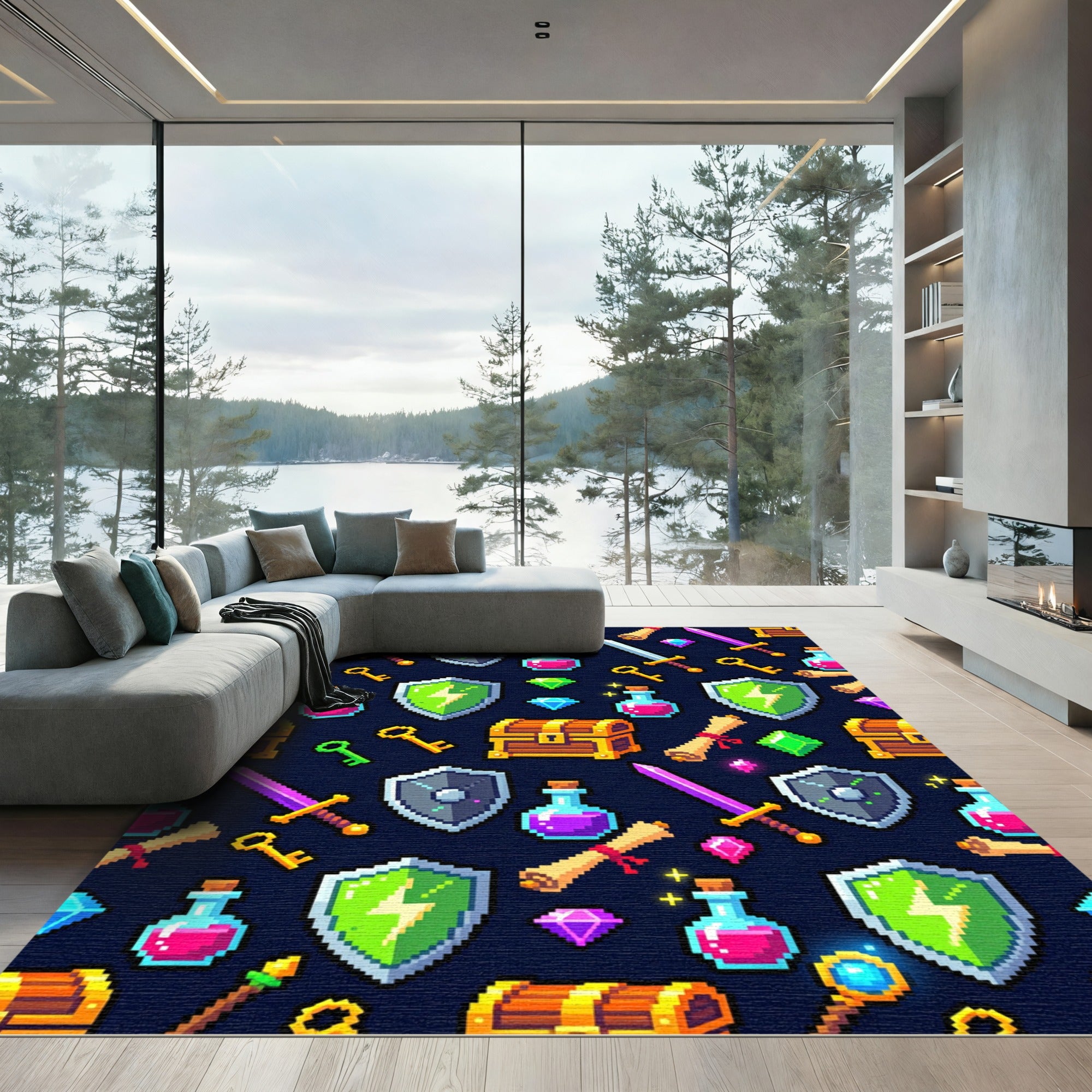 Pixel Adventure Fantasy Loot Icon Mosaic Rug