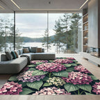 Lush Pink Hydrangea Botanical Floral Garden Rug