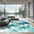 Ethereal Teal Watercolor Cloud Abstract Rug