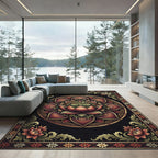 Opulent Deep Crimson Lotus Mandala Rug