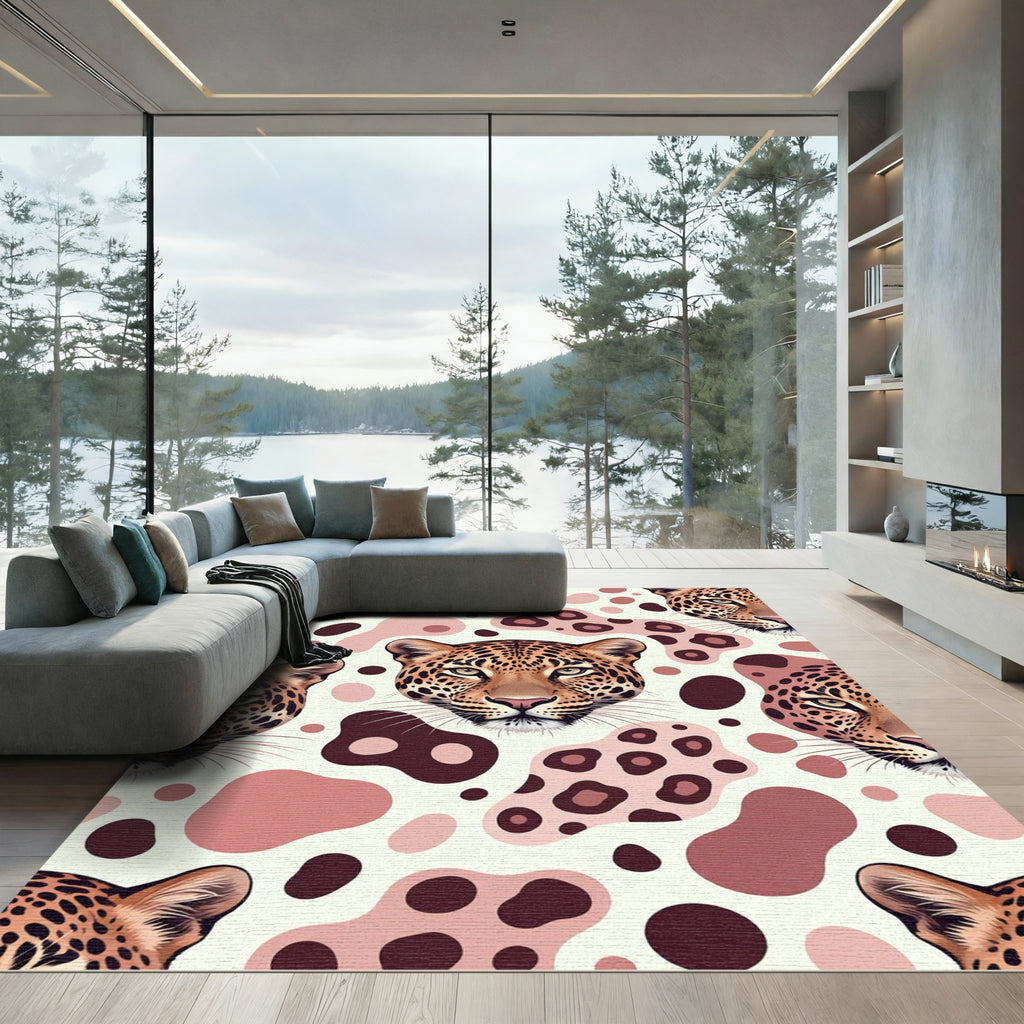Chic Leopard Face Blush Pink Spotted Rug