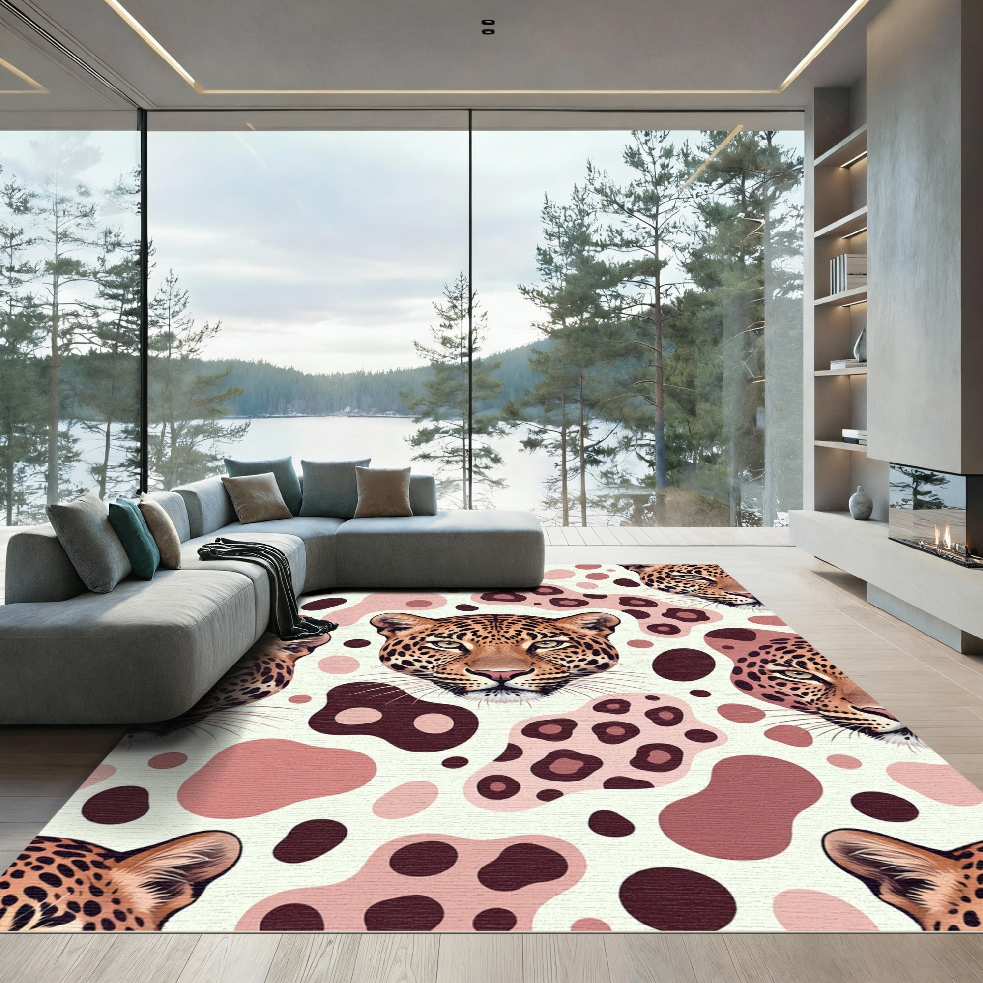 Chic Leopard Face Blush Pink Spotted Rug