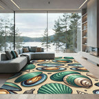Iridescent Teal Shell and Pearl Illustration Rug