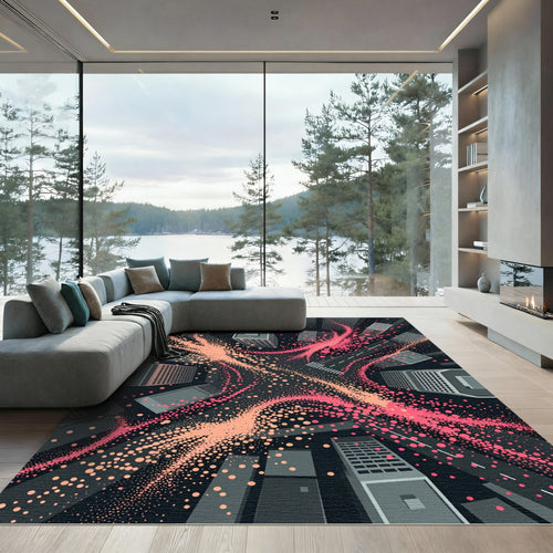 Abstract Cityscape Pink Energy Burst Rug