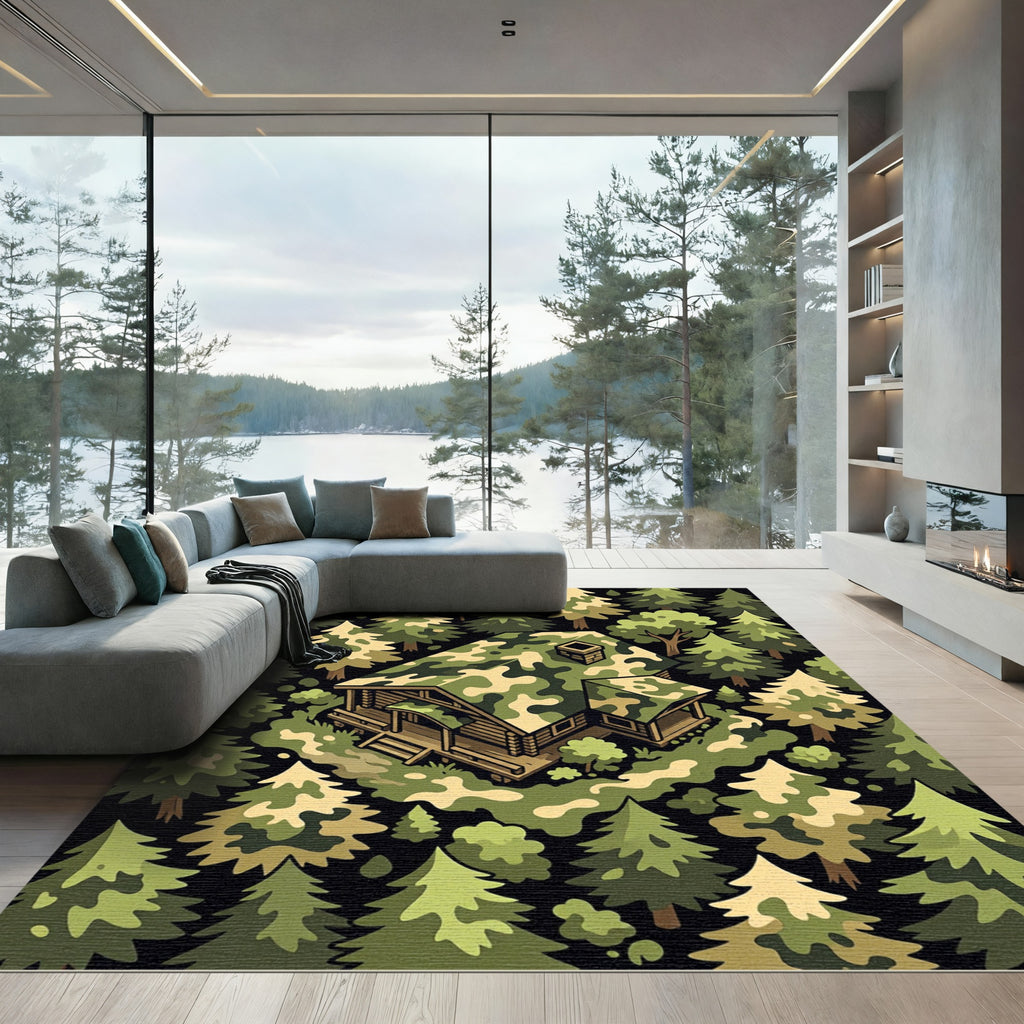 Camo Cabin Forest Isometric Vista Rug