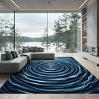Deep Blue Concentric Ripple Rug