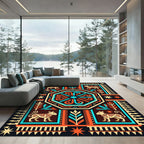 Vibrant Aztec Fauna Geometric Medallion Rug