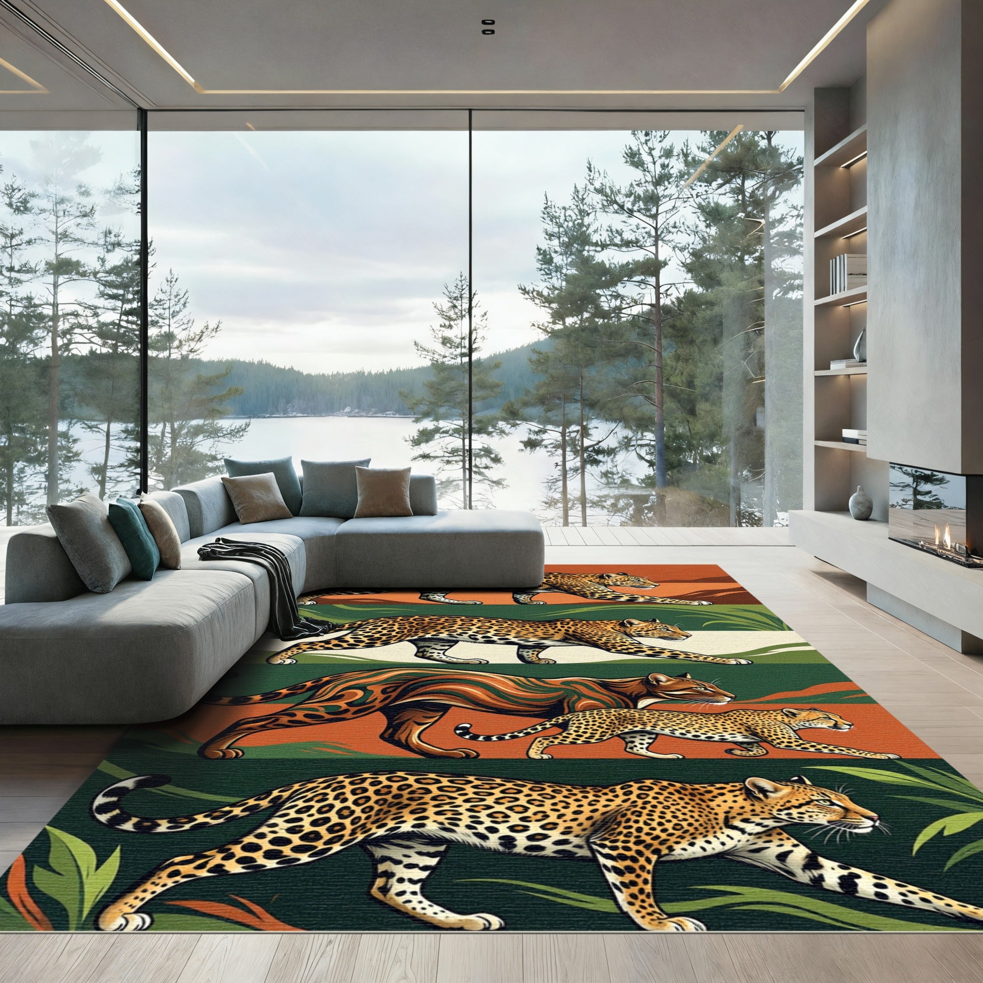 Jungle Leopard Striped Safari Panel Rug