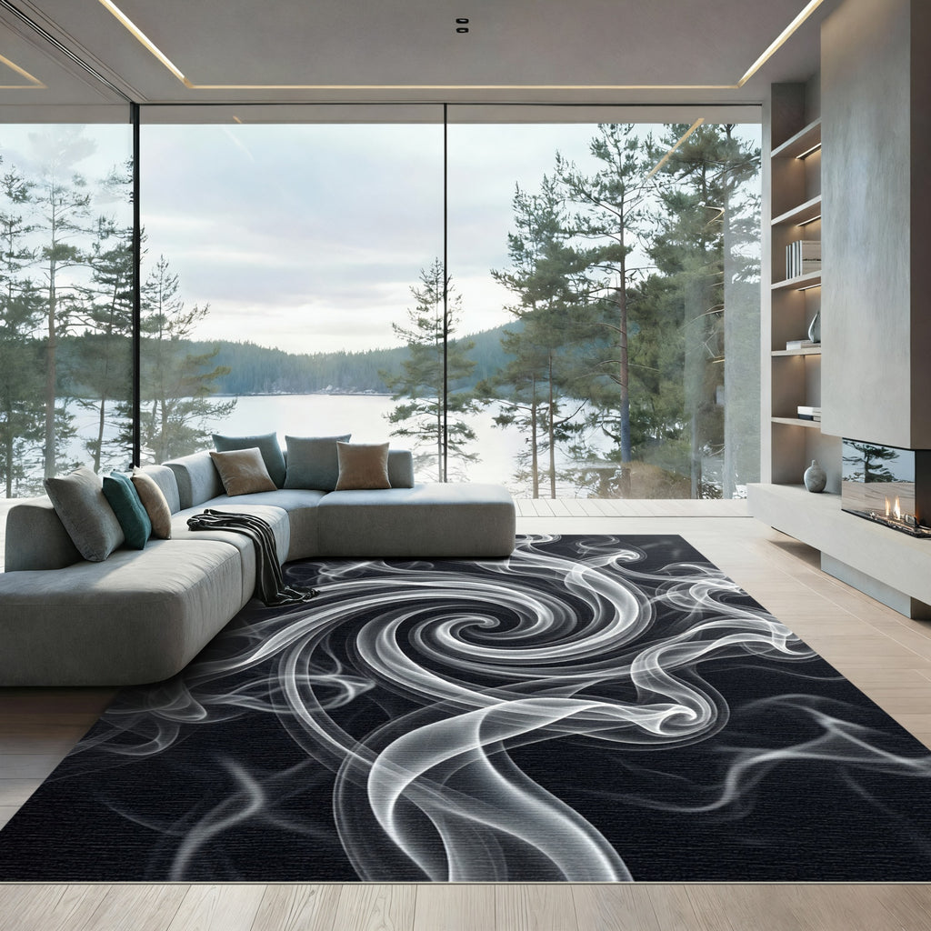 Ethereal White Swirl Smoke Rug
