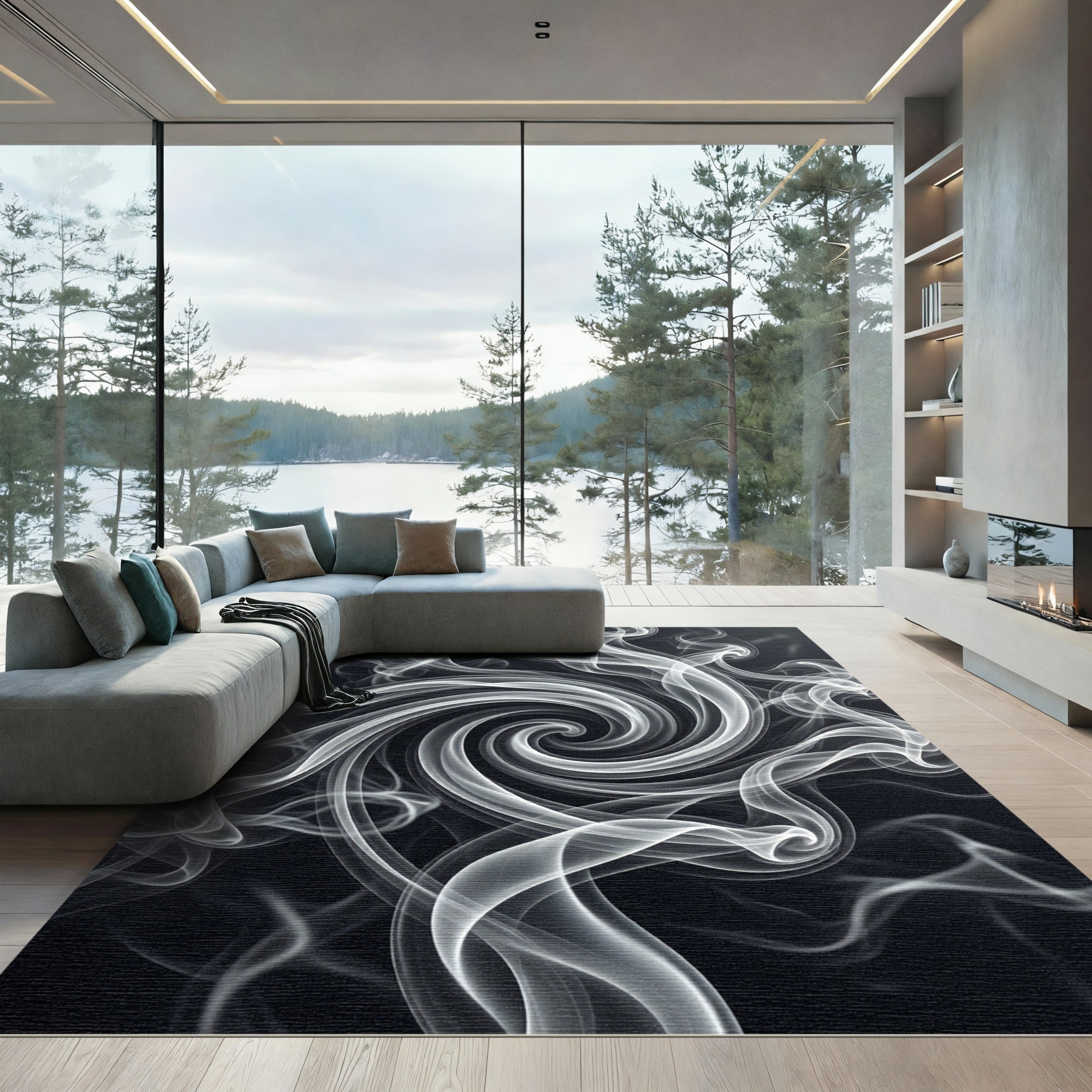 Ethereal White Swirl Smoke Rug
