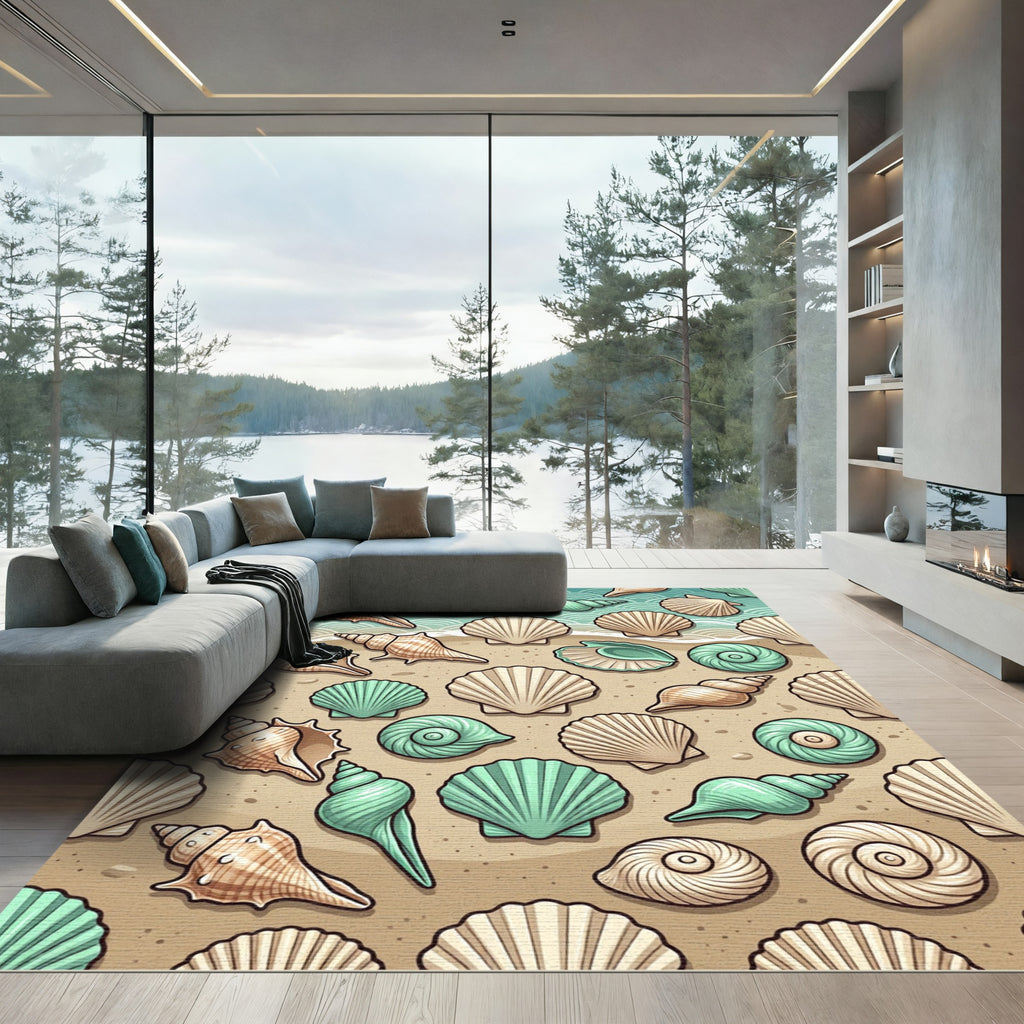 Coastal Seashell Assorted Beach Collection Rug