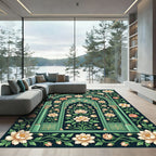Elegant Emerald Floral Bouquet Archway Rug