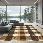 Rustic Brown Distressed Gingham Check Rug