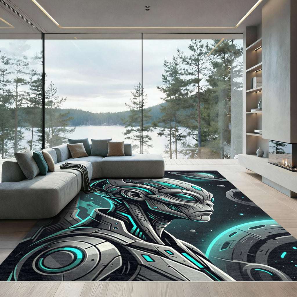 Futuristic Sci-Fi Cyborg Extraterrestrial Portrait Rug
