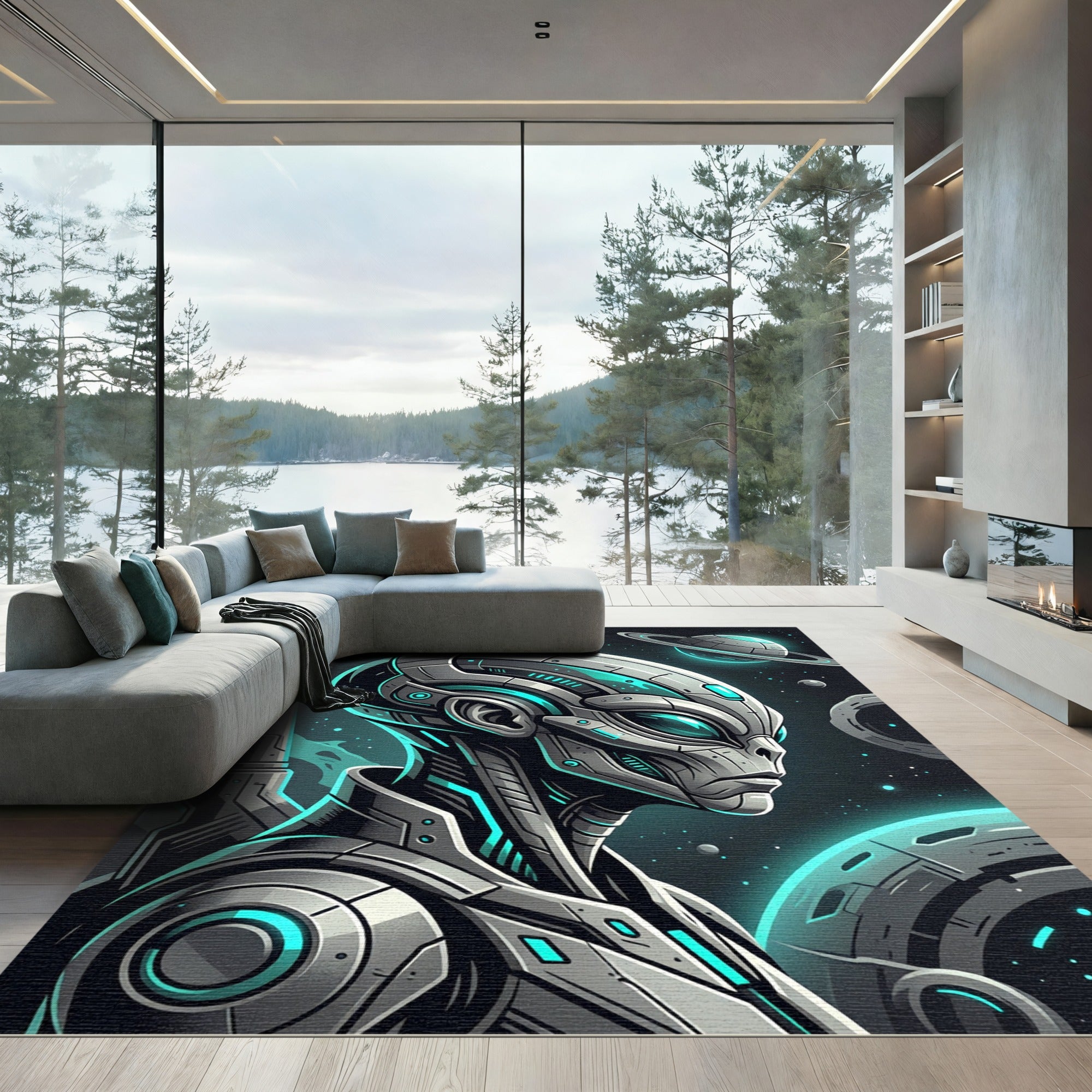 Futuristic Sci-Fi Cyborg Extraterrestrial Portrait Rug
