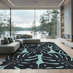 Bold Black Tropical Monstera Leaf Rug