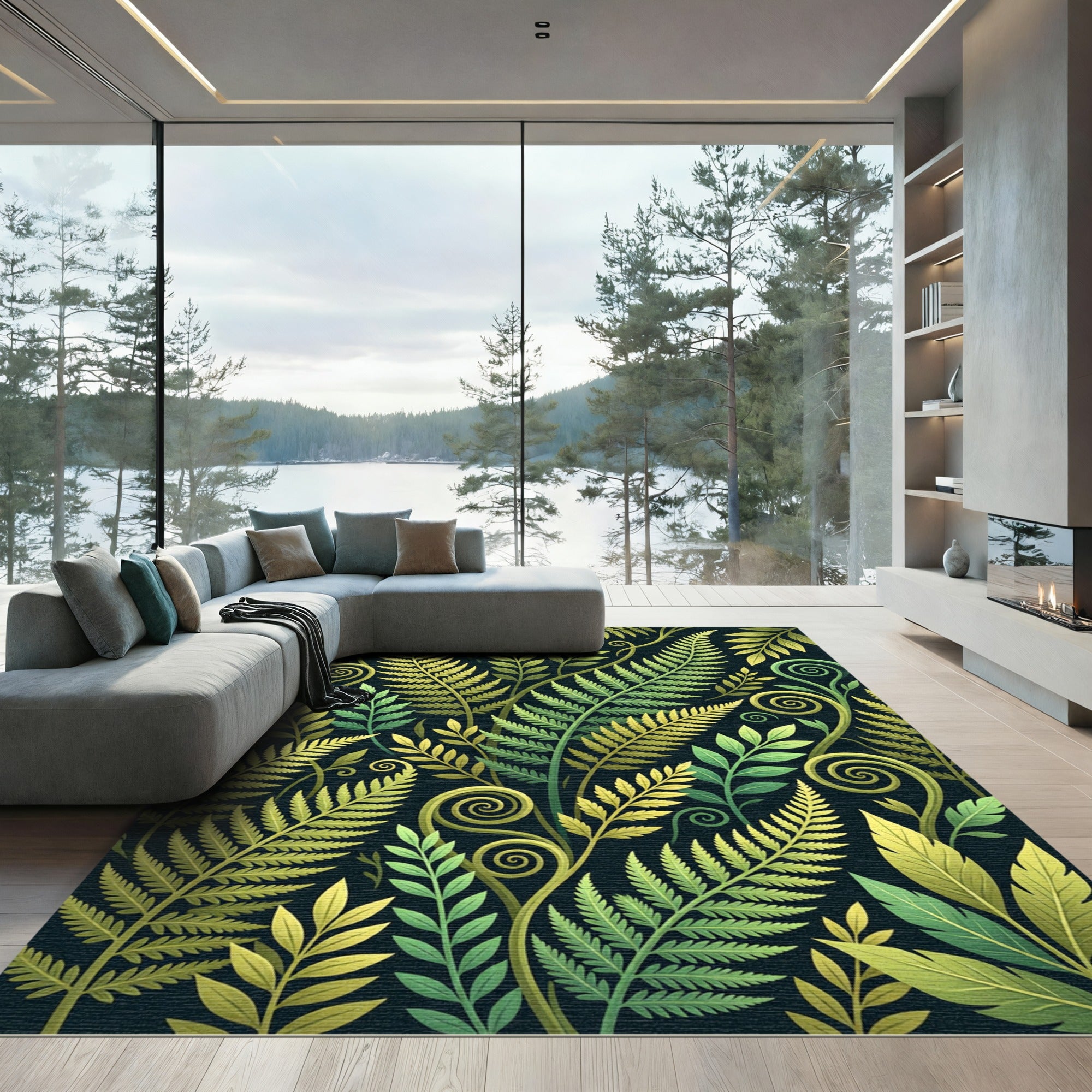 Lush Verdant Fern Foliage Botanical Rug