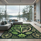 Green Botanical Compass Nautical Illustration Rug
