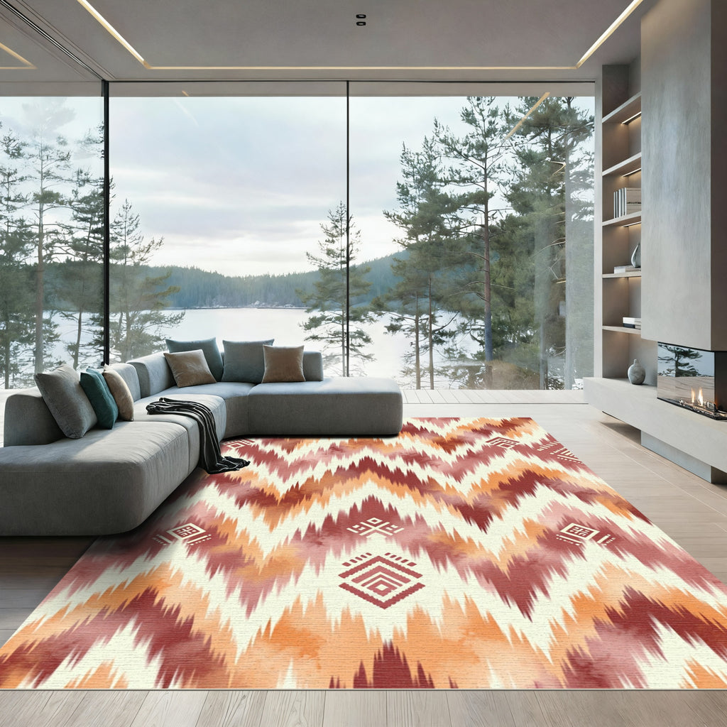 Terracotta Ochre Ikat Geometric Arrow Rug