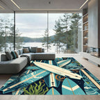 Tropical Surfboard Wave Coastal Collage Rug