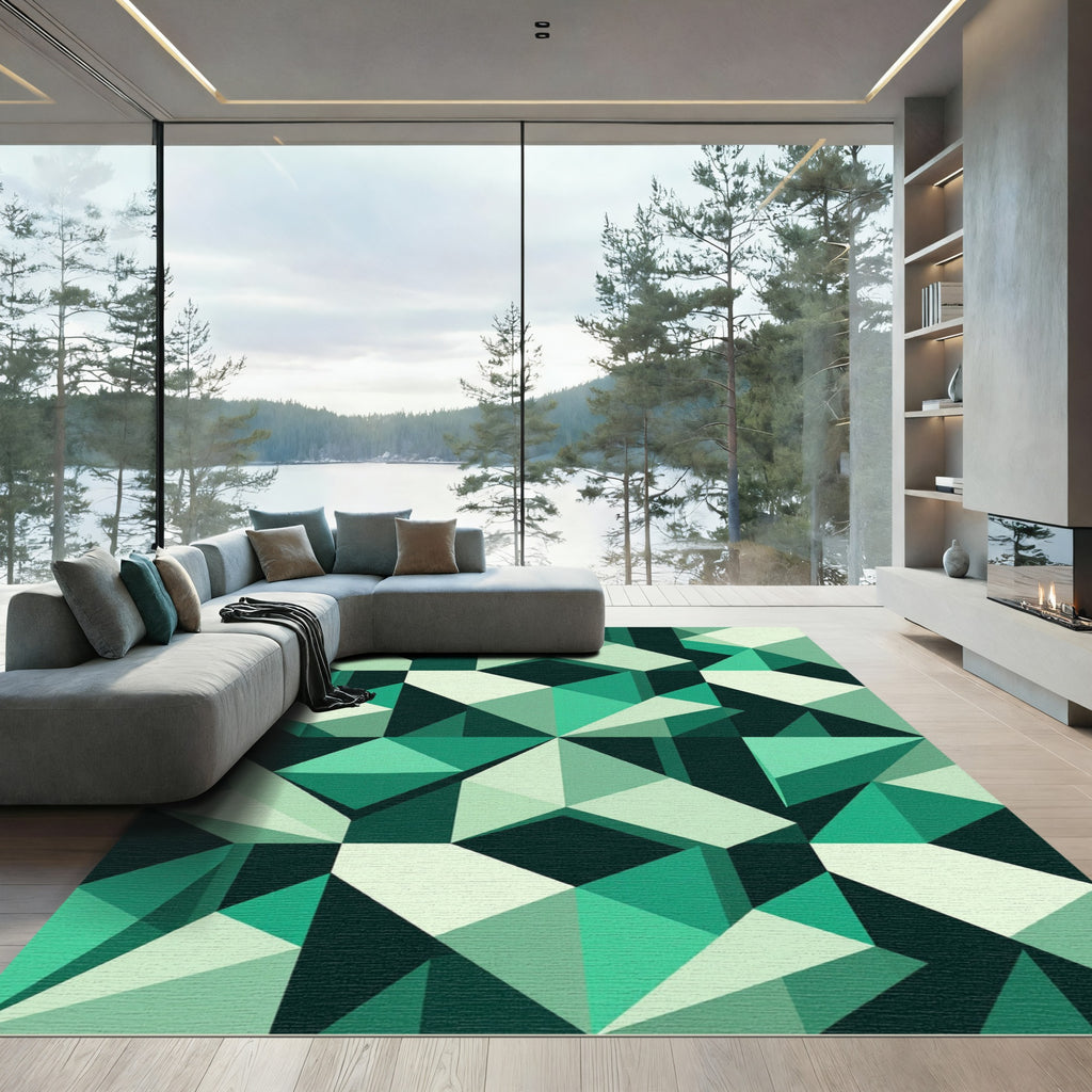 Deep Emerald Geometric Faceted Rug