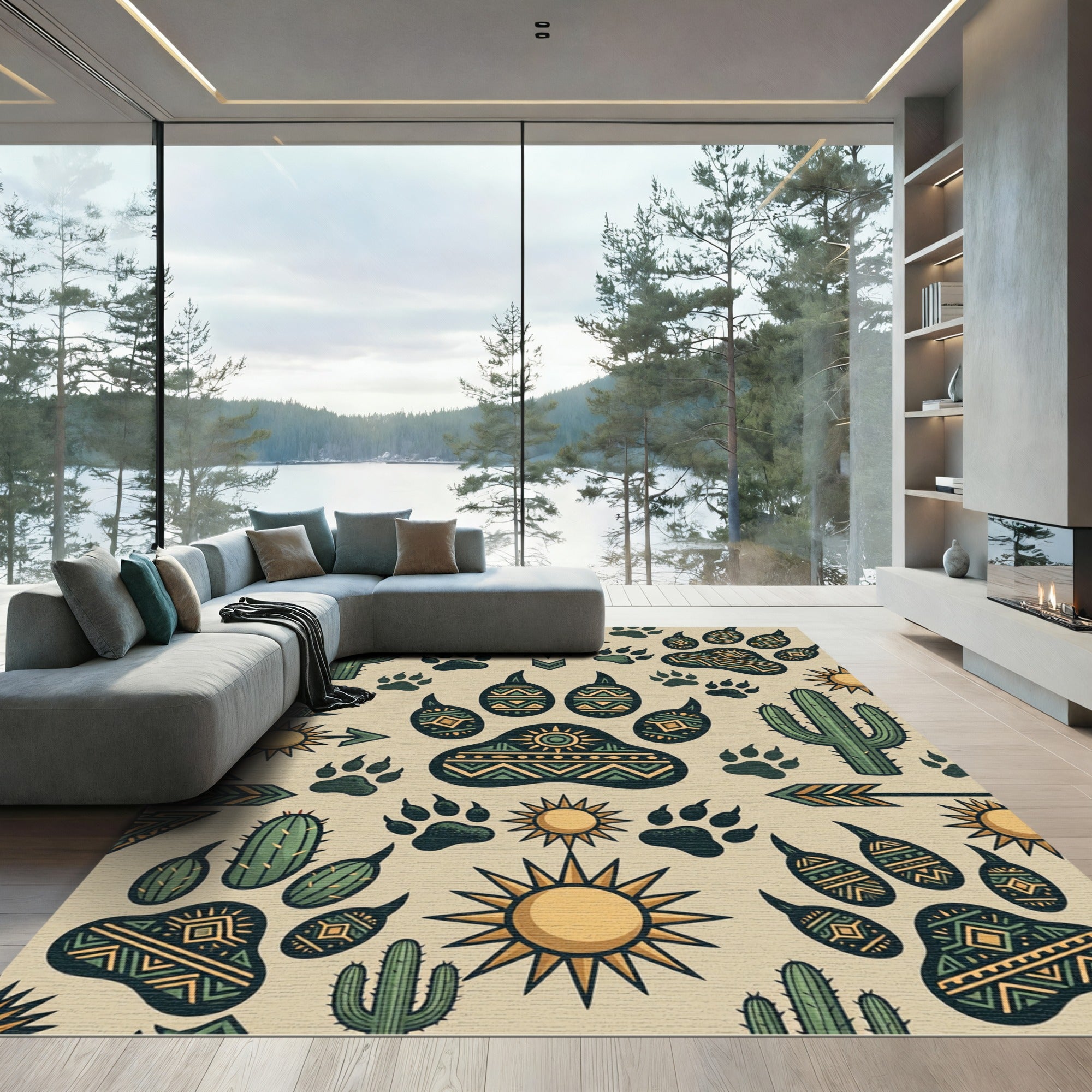 Earthy Southwest Cactus Paw Nomad Art Rug