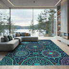 Teal Mandala Geometric Star Medallion Rug