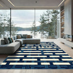 Navy Blue Hand Woven Grid Texture Rug